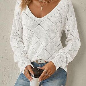 Brand New White Knit Drop Shoulder Sweater Size  Medium NWT